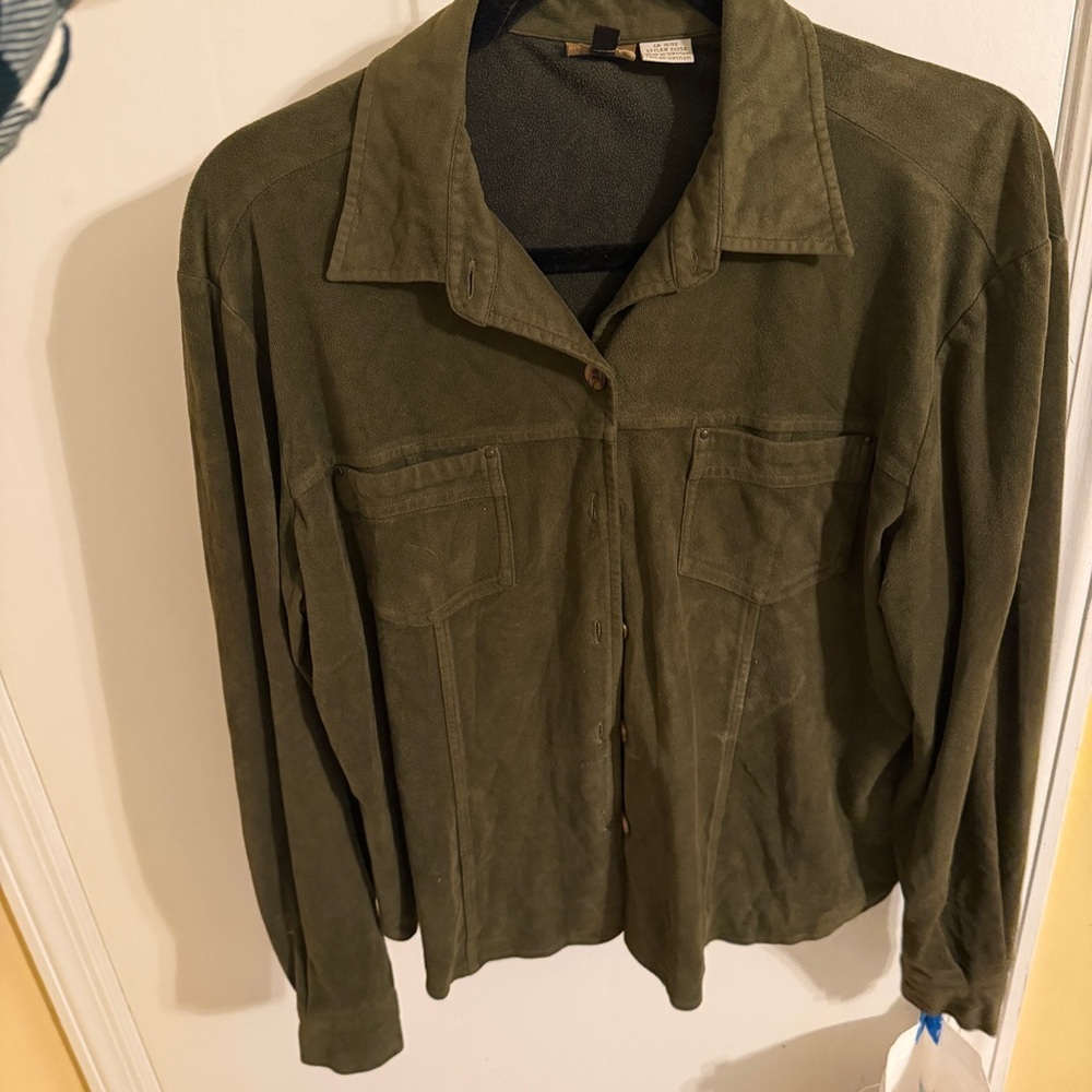 Tsunami Faux Suede Green Shirt Jacket Women Large button down